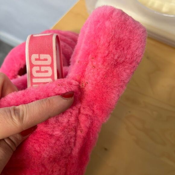 UGG Fluff Yeah Slide Sheepskin Slipper Sandals Hot Pink Platform Women's 9 - Picture 9 of 9